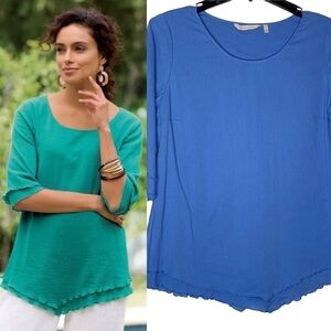 Soft Surroundings blue color tunic. 3/4 length sleeves. Size M